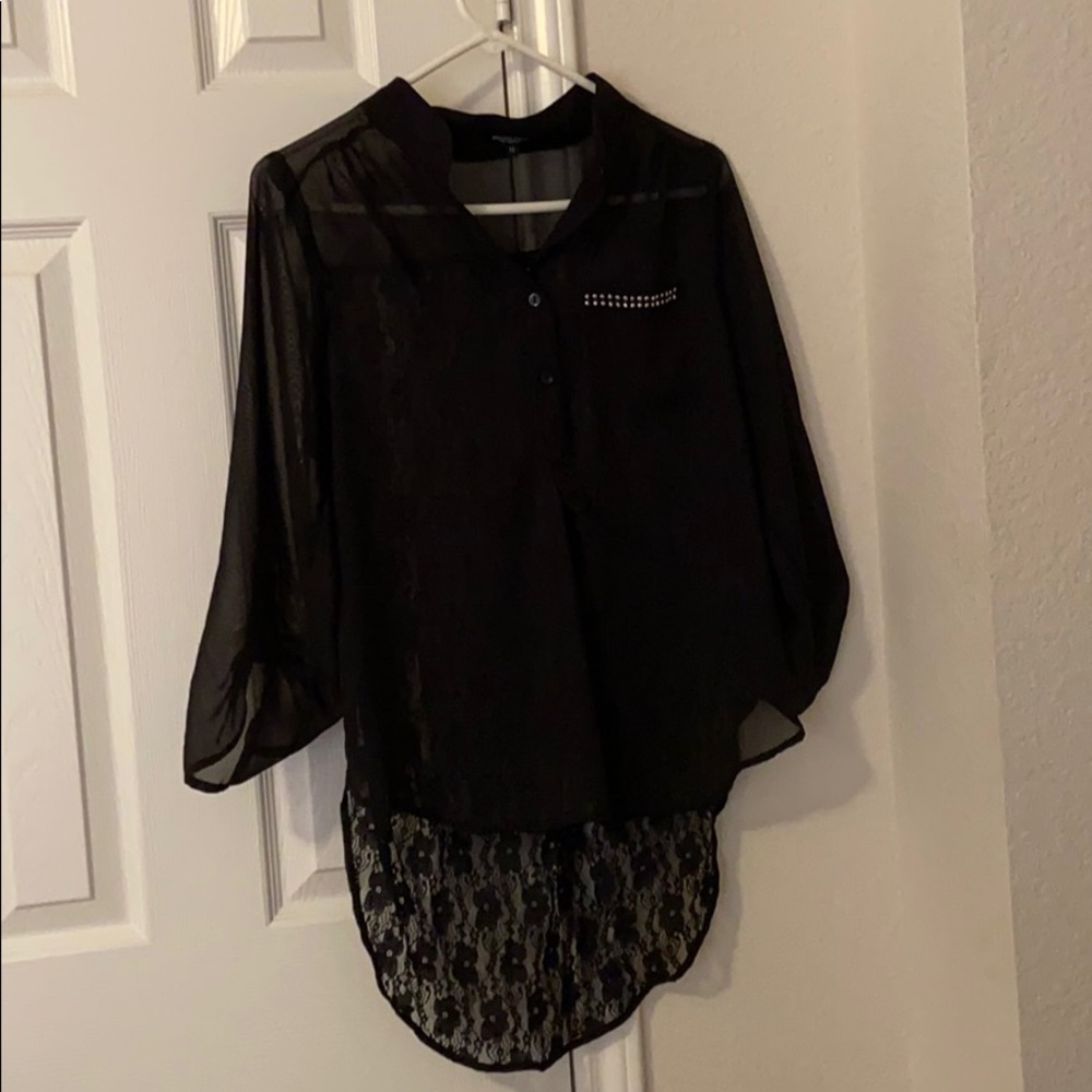 Black blouse, see through in the back